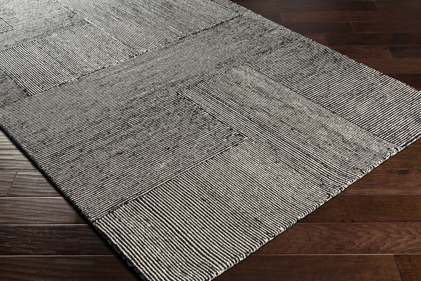 Black Textured Blocks Wool Area Rug - Boutique Rugs