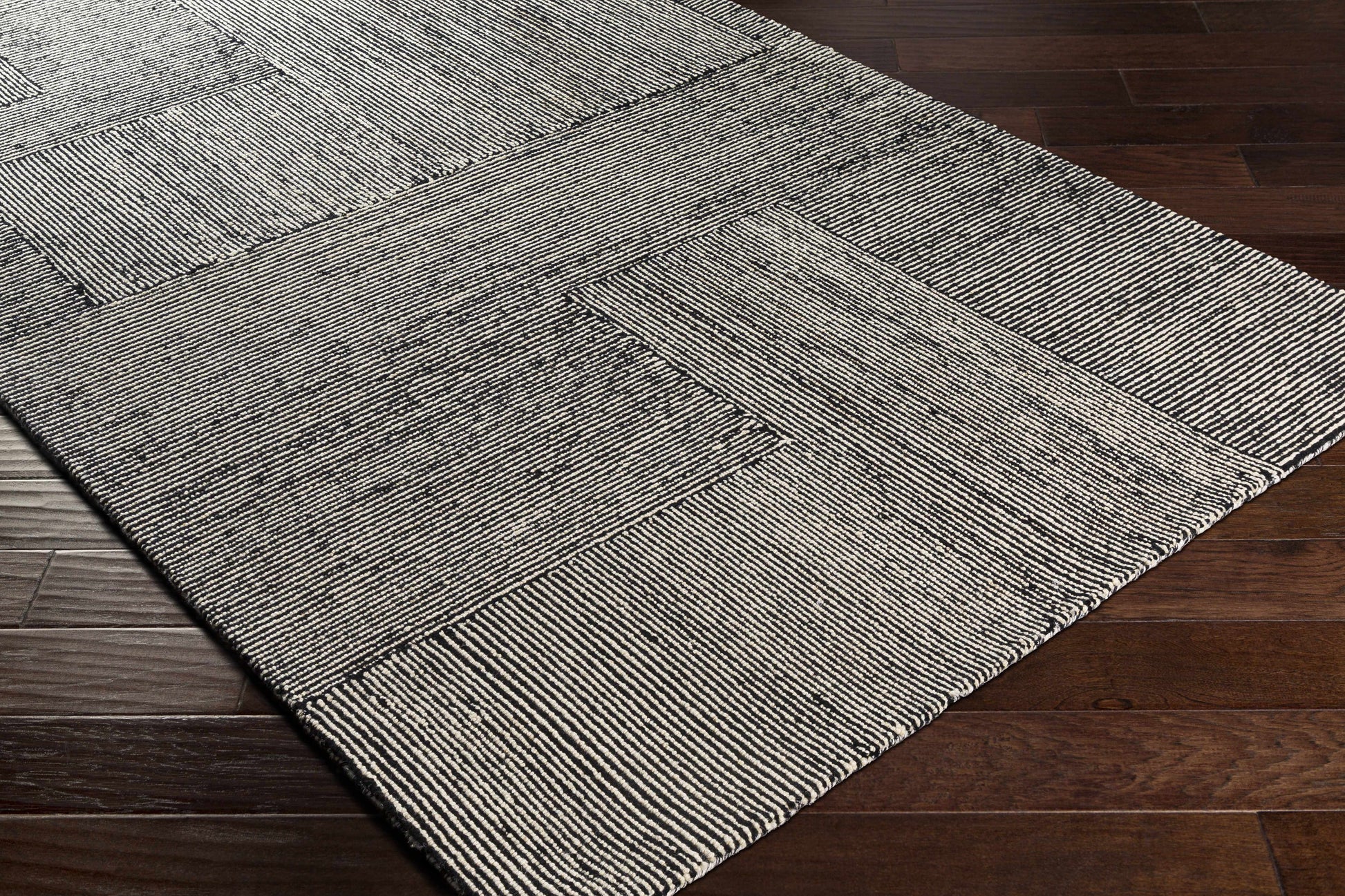 Black Textured Blocks Wool Area Rug - Boutique Rugs