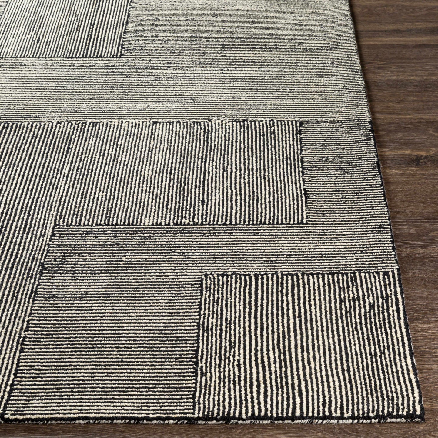 Black Textured Blocks Wool Area Rug - Boutique Rugs