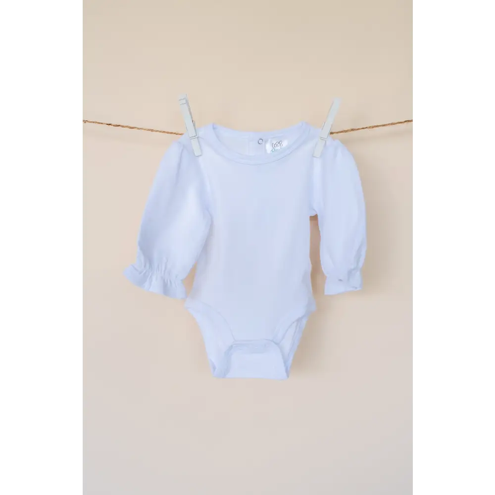 Sublimation Baby Bodysuits - Girl’s White Long Sleeve Ruffle Baby Bodysuit / 3-6 Month - ARB Blanks