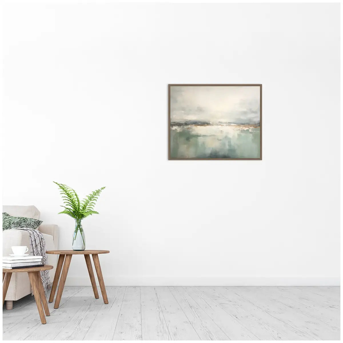 Subtle Abstract Gray Green Horizon Framed Canvas Wall Art Print - kateandlaurel