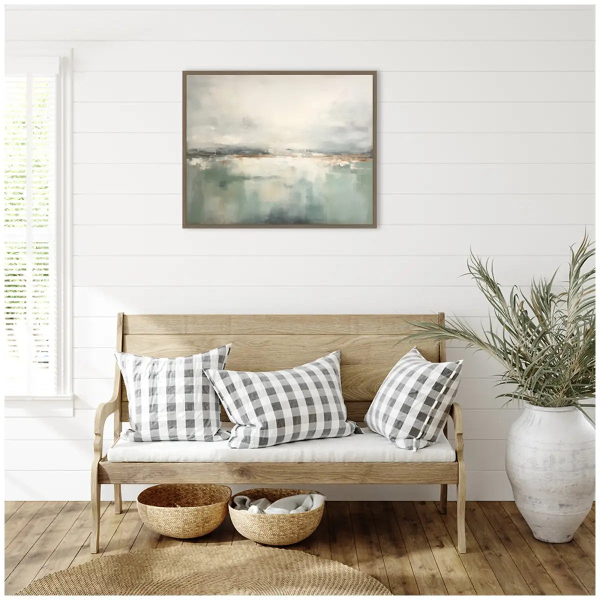 Subtle Abstract Gray Green Horizon Framed Canvas Wall Art Print - kateandlaurel