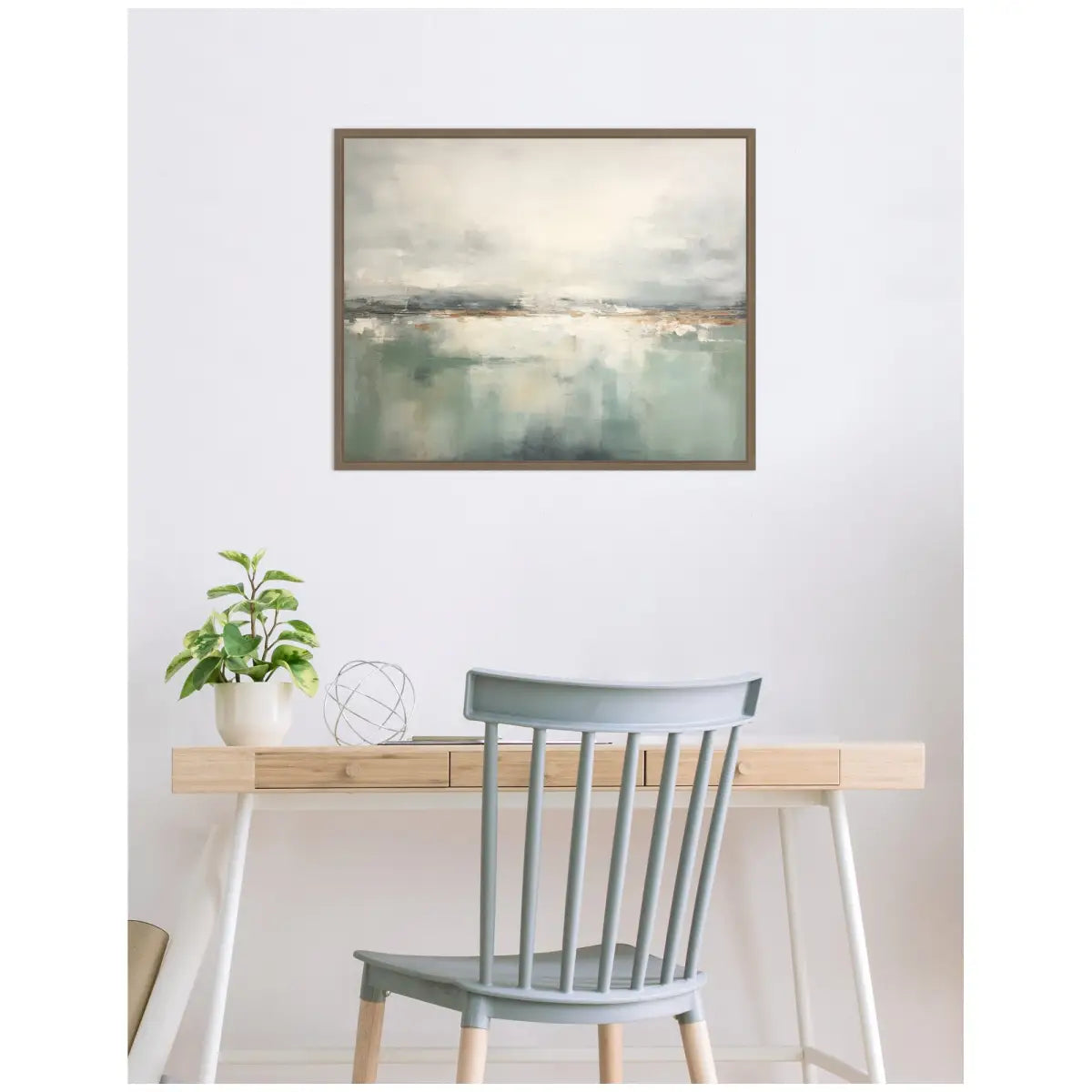 Subtle Abstract Gray Green Horizon Framed Canvas Wall Art Print - kateandlaurel