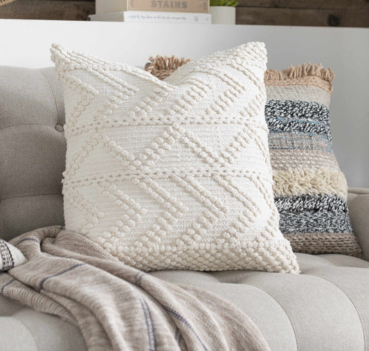 Sumiton White Textured Crochet Cotton Throw Pillow