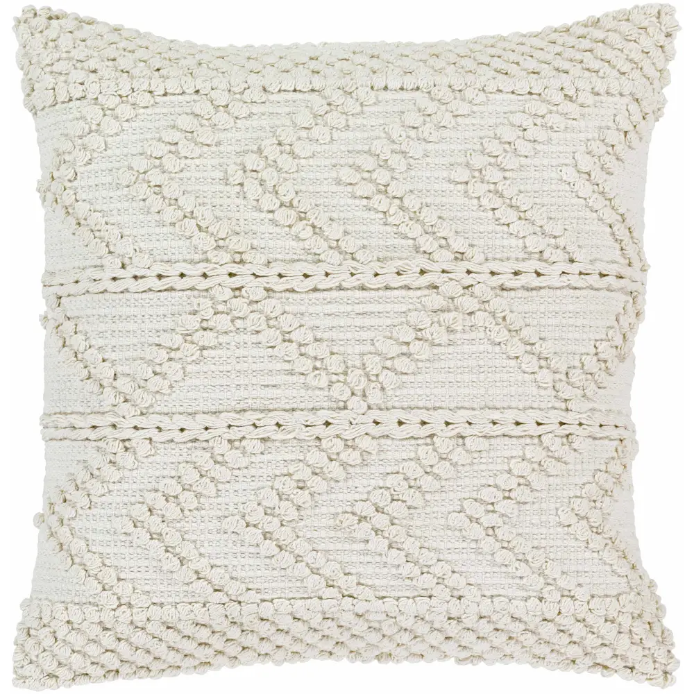 Sumiton White Textured Crochet Cotton Throw Pillow - 22’’ Square Pillow Cover - Boutique Rugs