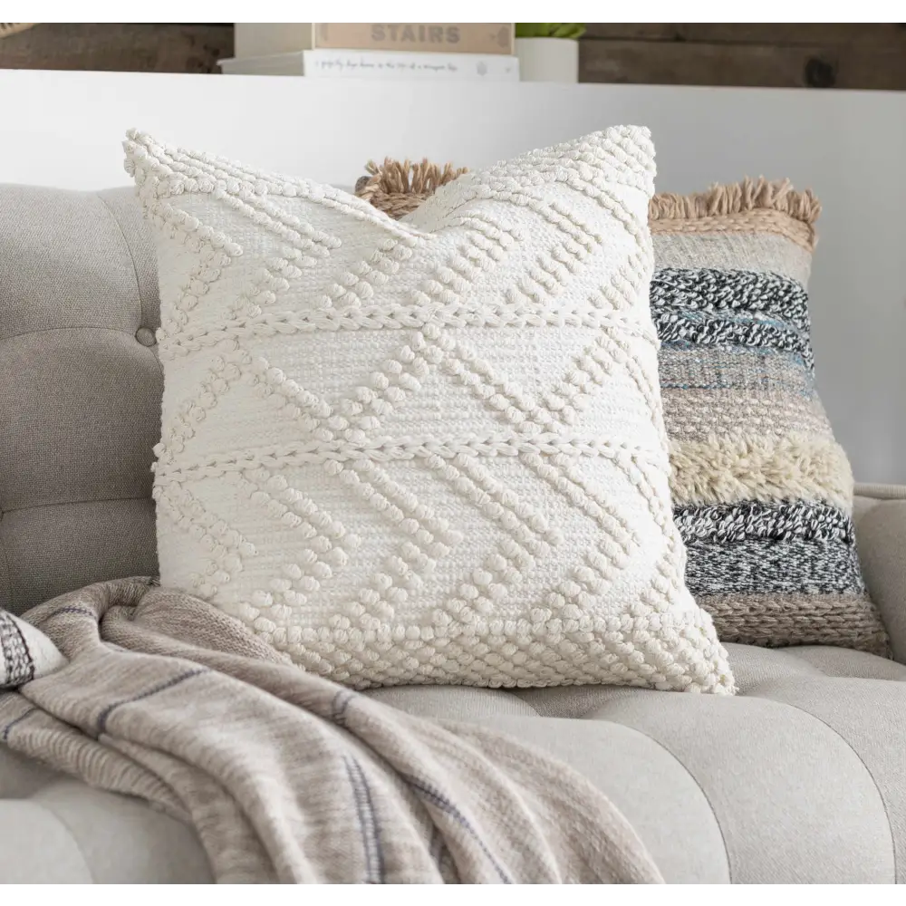 Sumiton White Textured Crochet Cotton Throw Pillow - Boutique Rugs