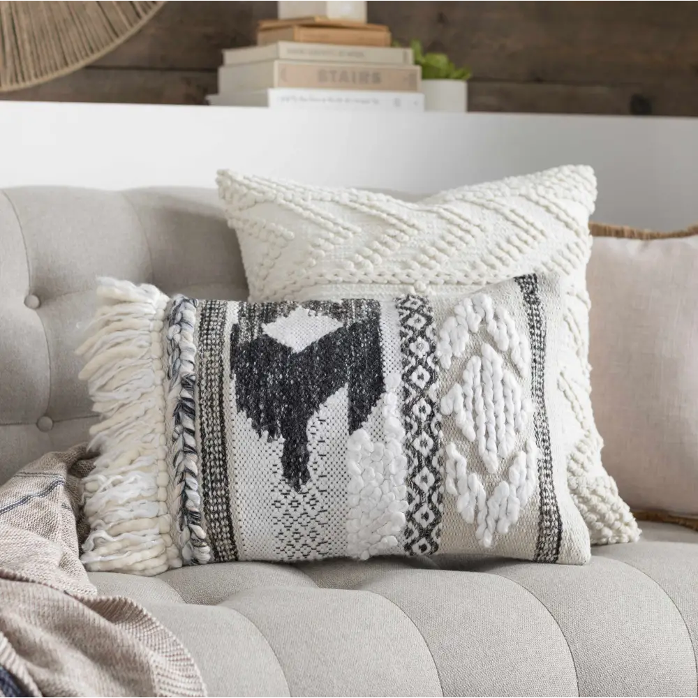 Sumiton White Textured Crochet Cotton Throw Pillow - Boutique Rugs