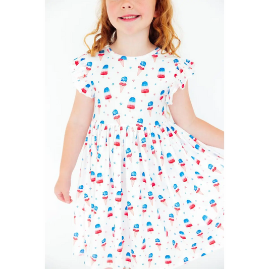 Flutter Sleeve Twirl Dress - Summer Sweets - Patriotic July 4th - Mila & Rose ®