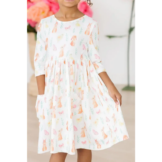 Sunny Bunnies 3/4 Sleeve Pocket Twirl Dress - Mila & Rose ®