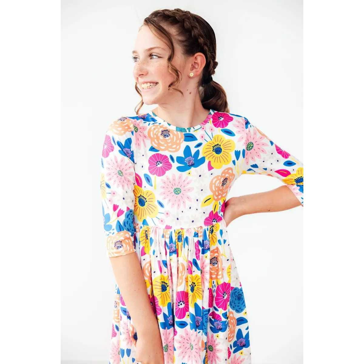 Sunshine Floral 3/4 Sleeve Pocket Twirl Dress - Mila & Rose ®