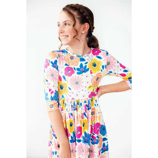 Sunshine Floral 3/4 Sleeve Pocket Twirl Dress - Mila & Rose ®