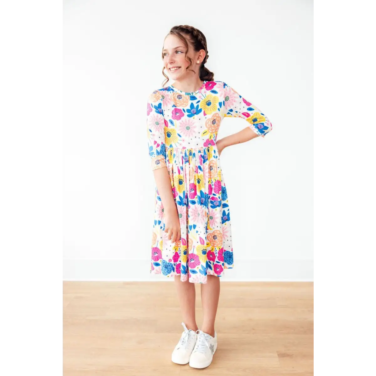 Sunshine Floral 3/4 Sleeve Pocket Twirl Dress - Mila & Rose ®
