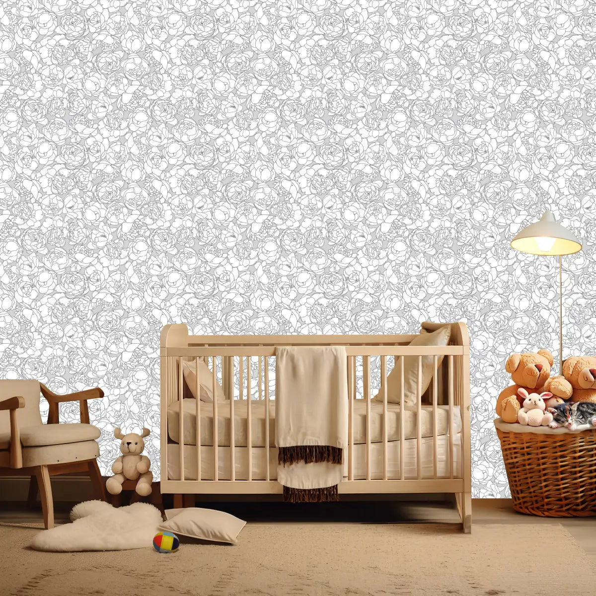 Suri Wallpaper - Peony Line Drawings - by Kourtni Gunn - Loomwell Home Goods