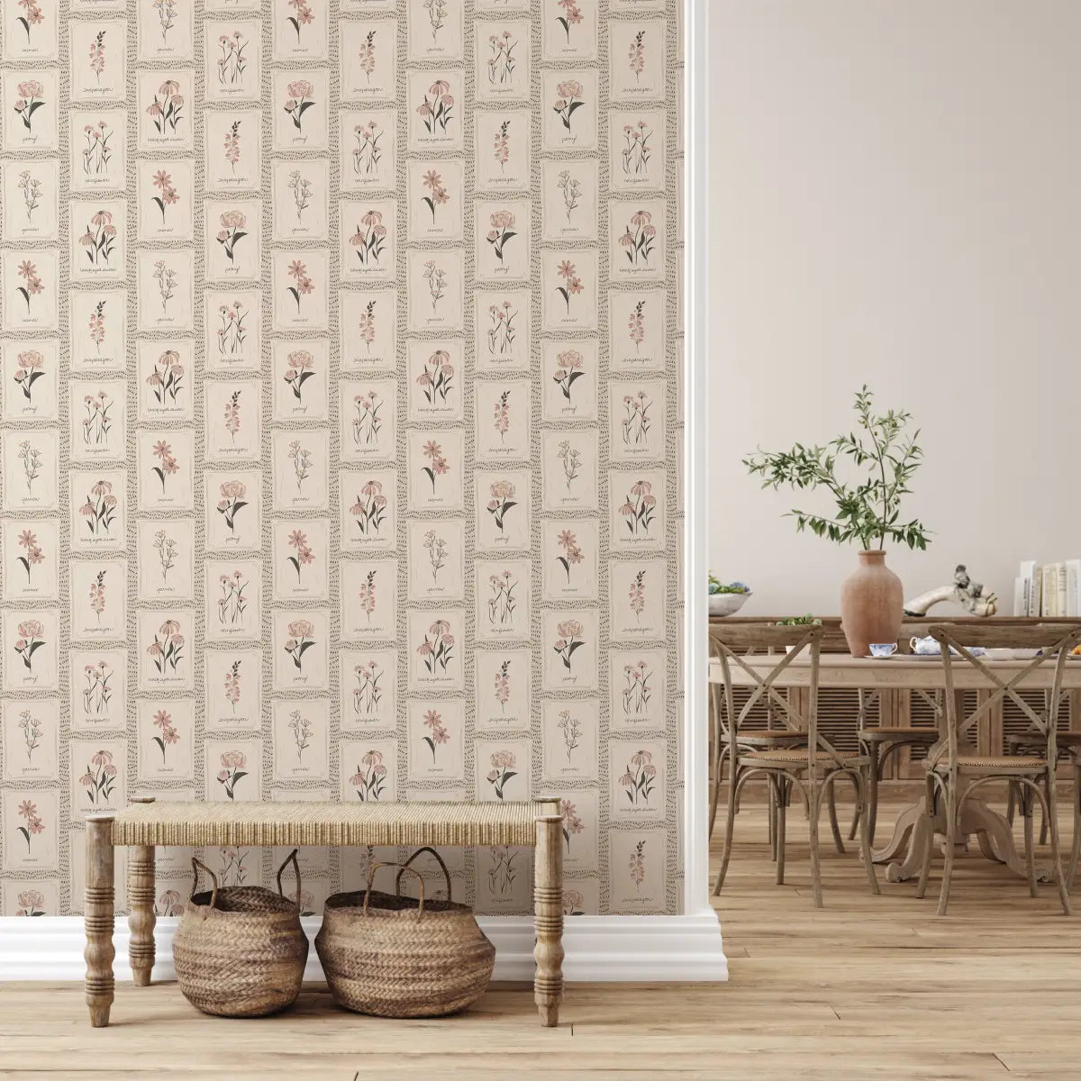 Susan Wallpaper - Flower Seed Packets - by Hearten Design - Loomwell Home Goods