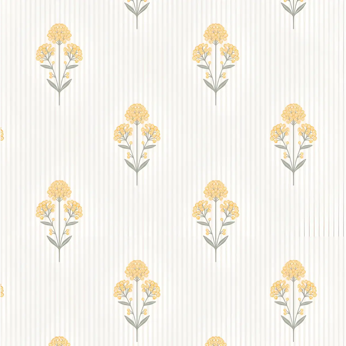 Susannah French Bouquet Wallpaper - Block Print on Mini Stripe - by Kourtni Gunn - Sample 1 foot by 1 foot / Yellow