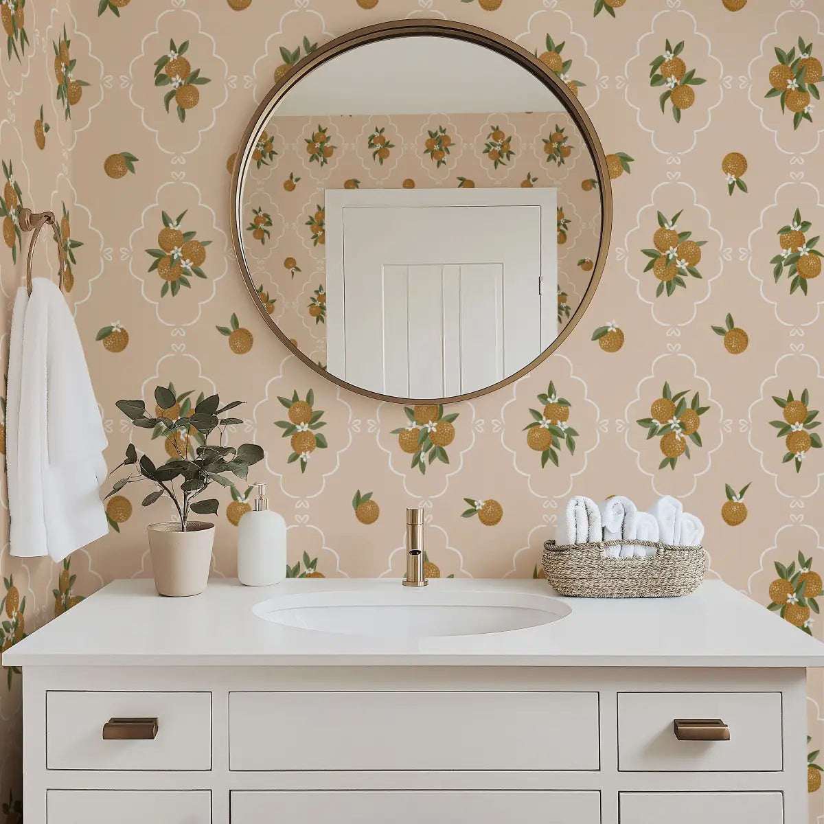Sutton Wallpaper - Oranges in Trellis - by Mackenzie Nelson - Loomwell Home Goods