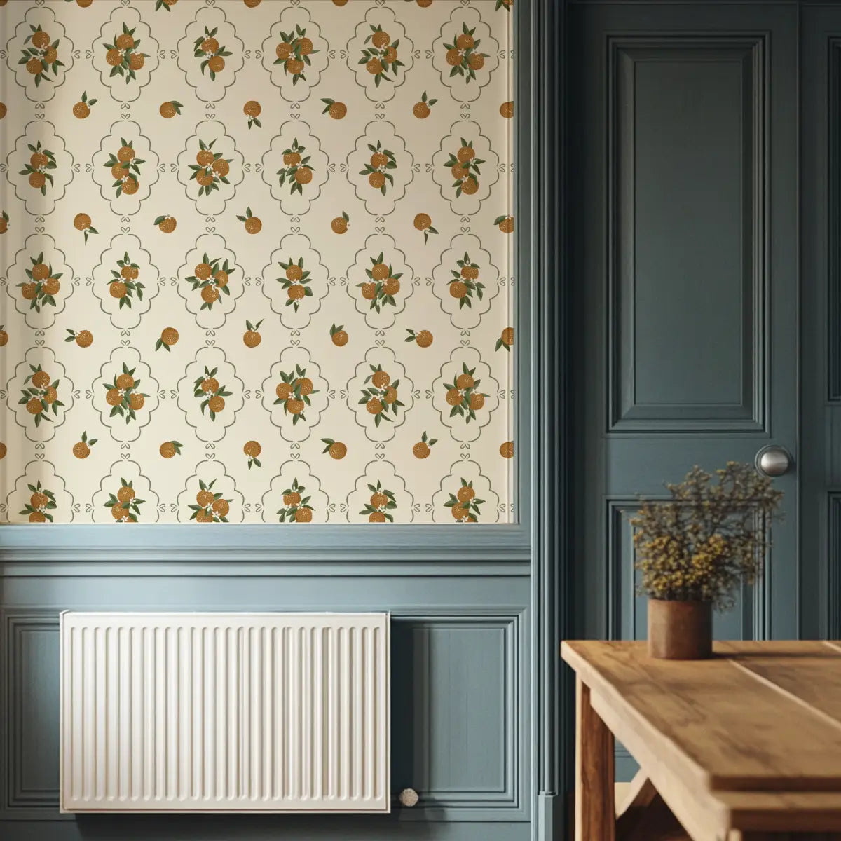 Sutton Wallpaper - Oranges in Trellis - by Mackenzie Nelson - Loomwell Home Goods
