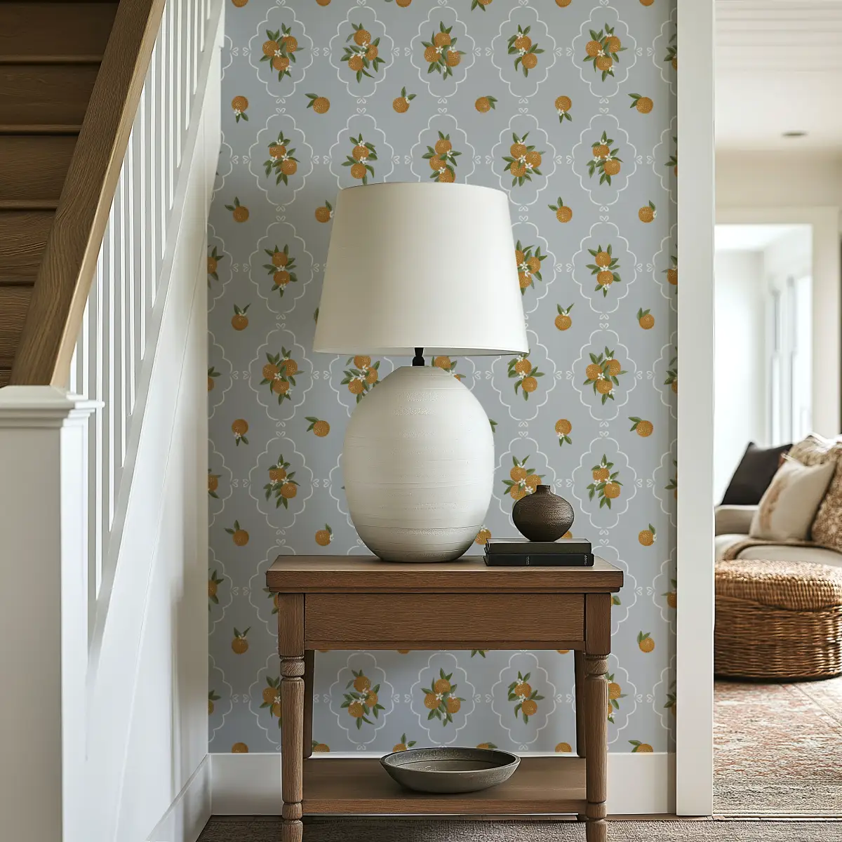 Sutton Wallpaper - Oranges in Trellis - by Mackenzie Nelson - Loomwell Home Goods