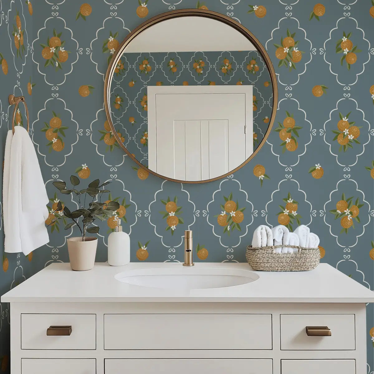 Sutton Wallpaper - Oranges in Trellis - by Mackenzie Nelson - Loomwell Home Goods
