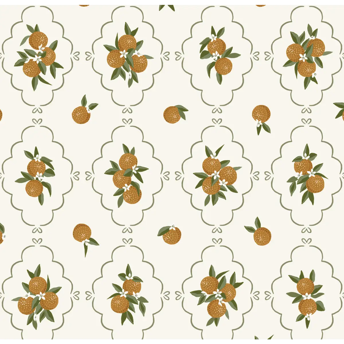 Sutton Wallpaper - Oranges in Trellis - by Mackenzie Nelson - Sample 1 foot by 1 foot / Beige - Loomwell Home Goods
