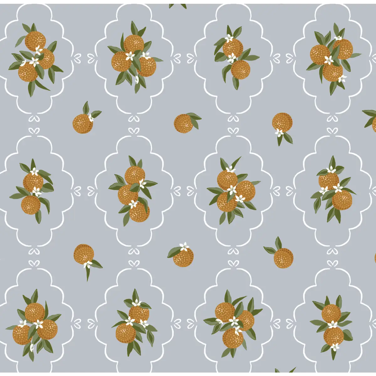 Sutton Wallpaper - Oranges in Trellis - by Mackenzie Nelson - Sample 1 foot by 1 foot / Blue - Loomwell Home Goods