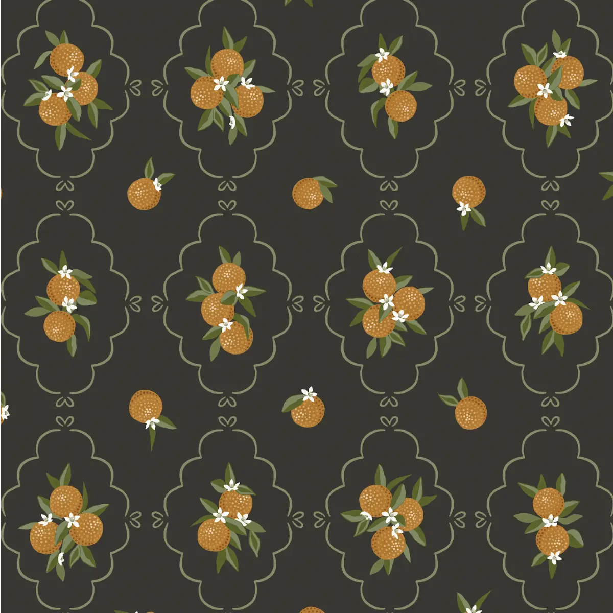 Sutton Wallpaper - Oranges in Trellis - by Mackenzie Nelson - Sample 1 foot by 1 foot / Dark - Loomwell Home Goods