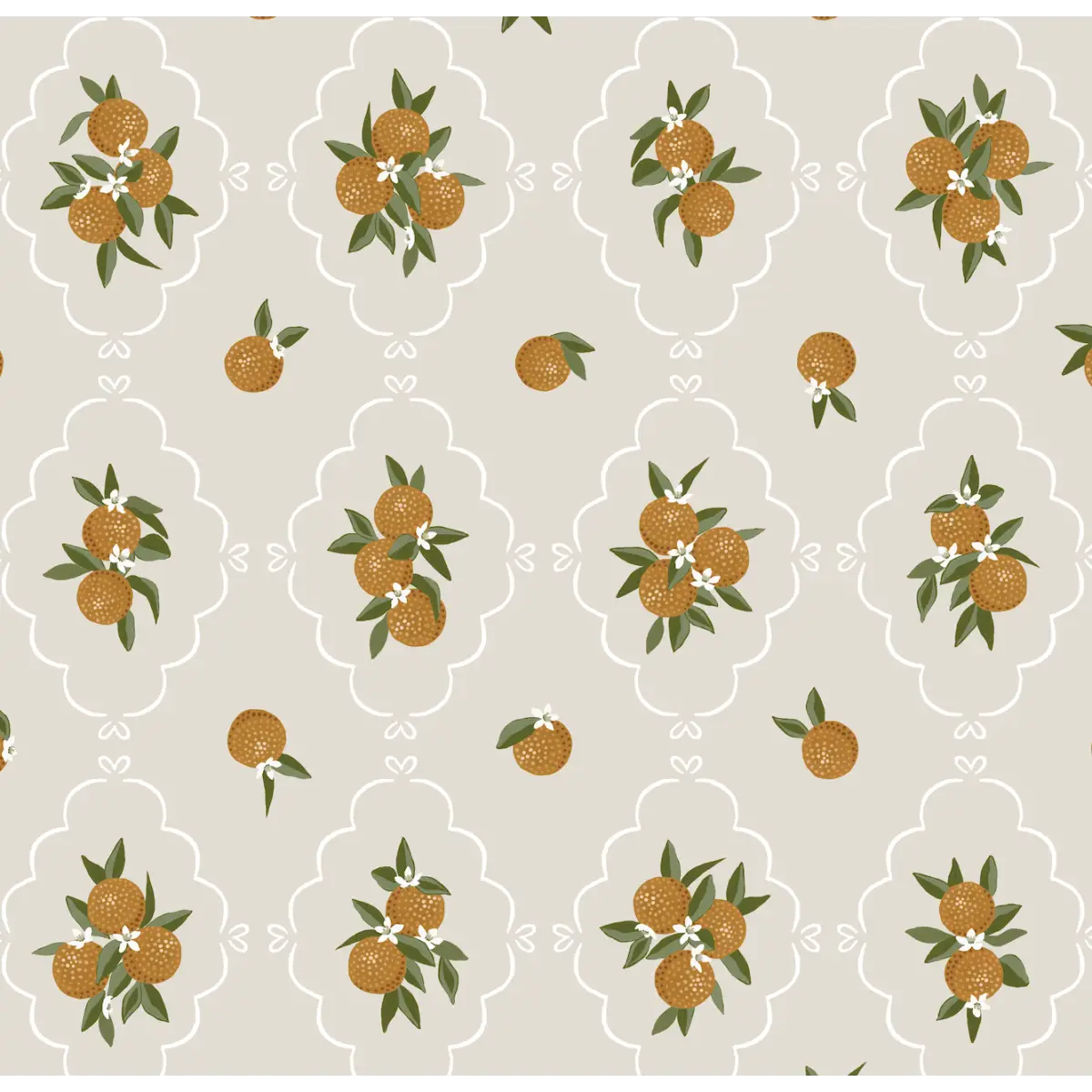 Sutton Wallpaper - Oranges in Trellis - by Mackenzie Nelson - Sample 1 foot by 1 foot / Stone - Loomwell Home Goods