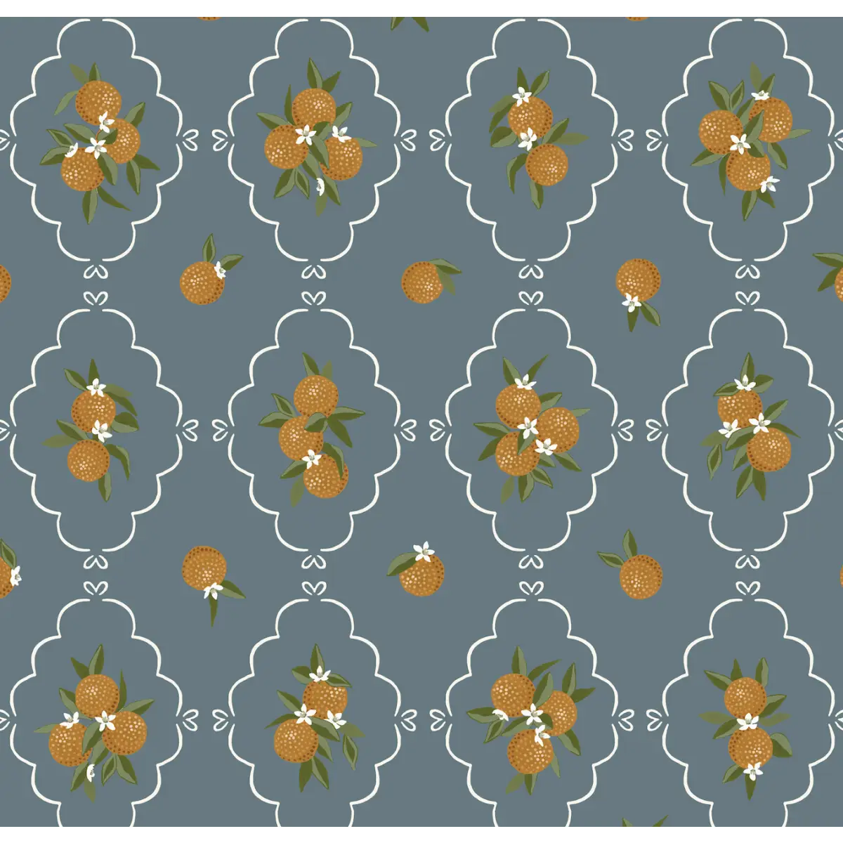 Sutton Wallpaper - Oranges in Trellis - by Mackenzie Nelson - Sample 1 foot by 1 foot / Teal - Loomwell Home Goods