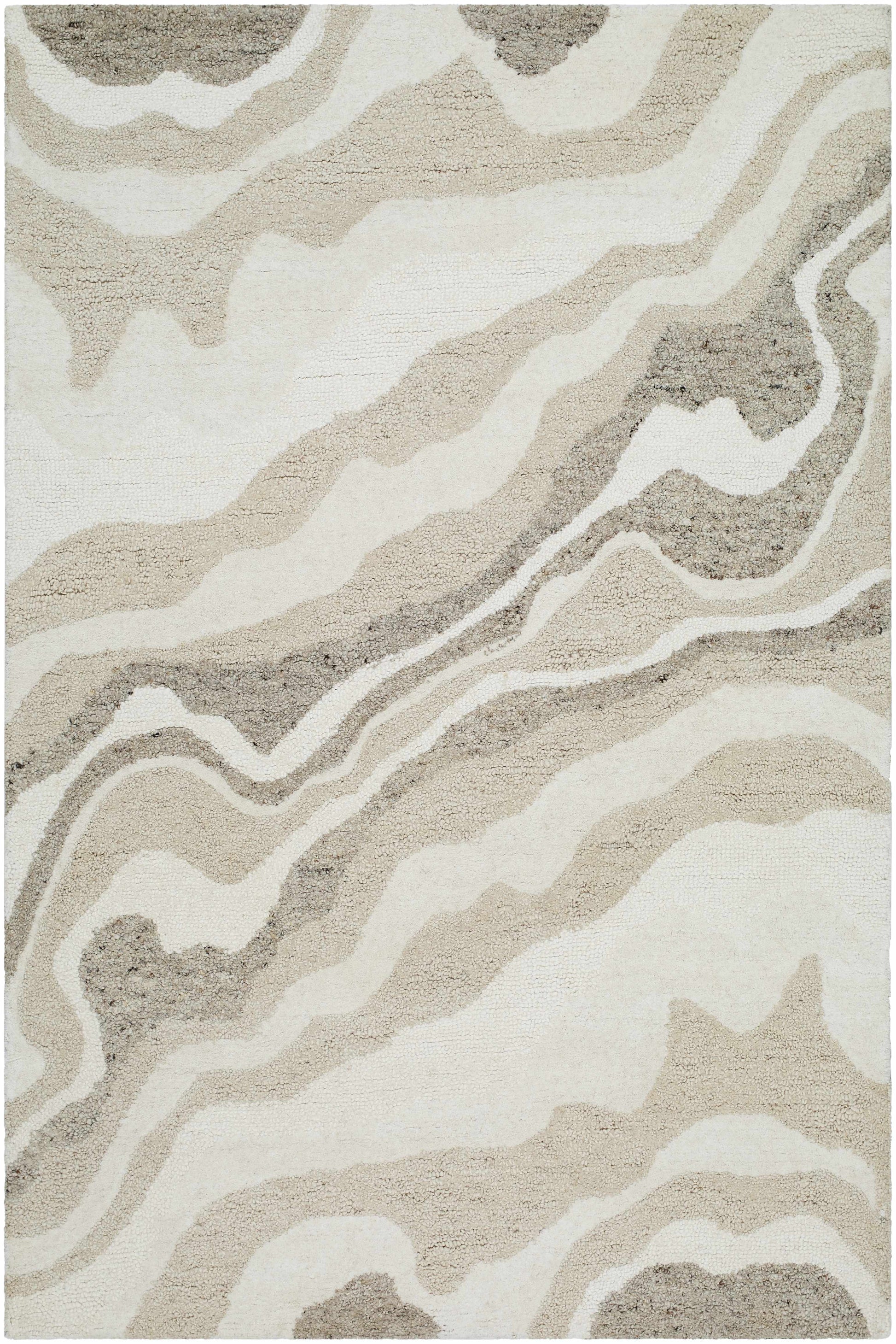 Beige Marbled Wool Area Rug - 5’ x 7’6’’ Rectangle - Boutique Rugs