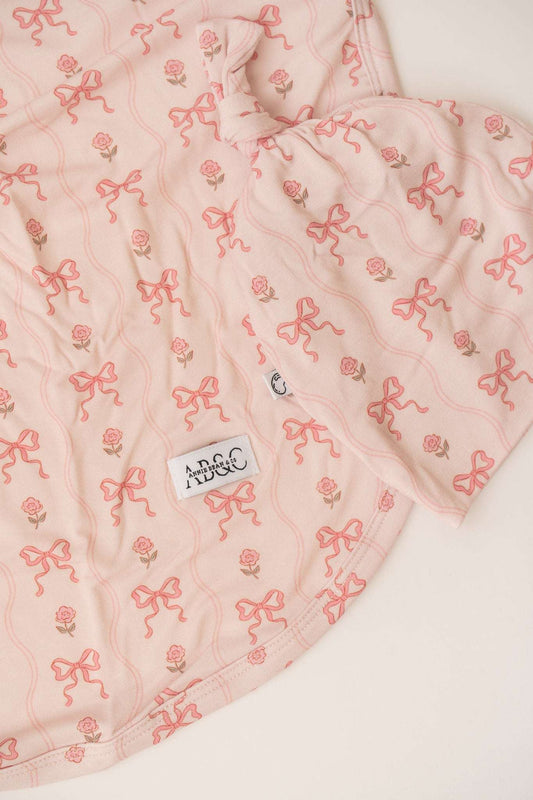 Baby Gift Set - Bows Swaddle and Beanie - Annie Bean