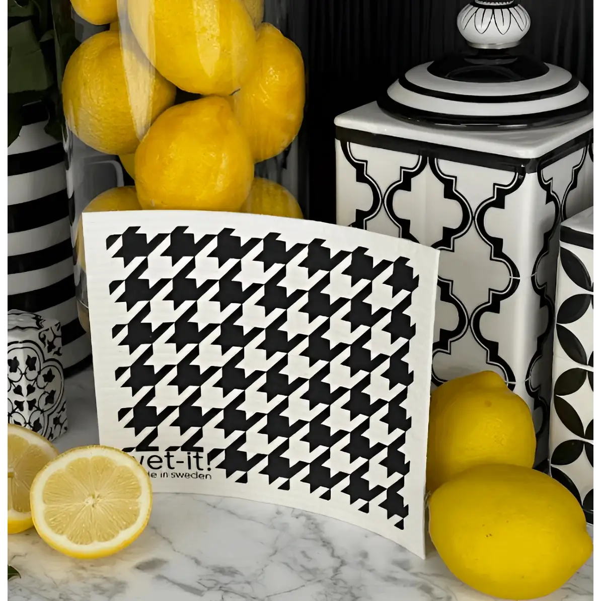 Swedish Dish Cloth - Houndstooth Black - Wet-it!