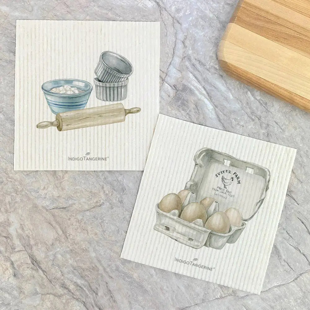 Swedish Dish Cloth Set - Baking Tools Fresh Eggs - 2pk - Indigo Tangerine