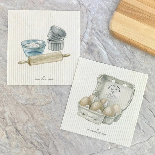 Swedish Dish Cloth Set - Baking Tools Fresh Eggs - 2pk - Indigo Tangerine