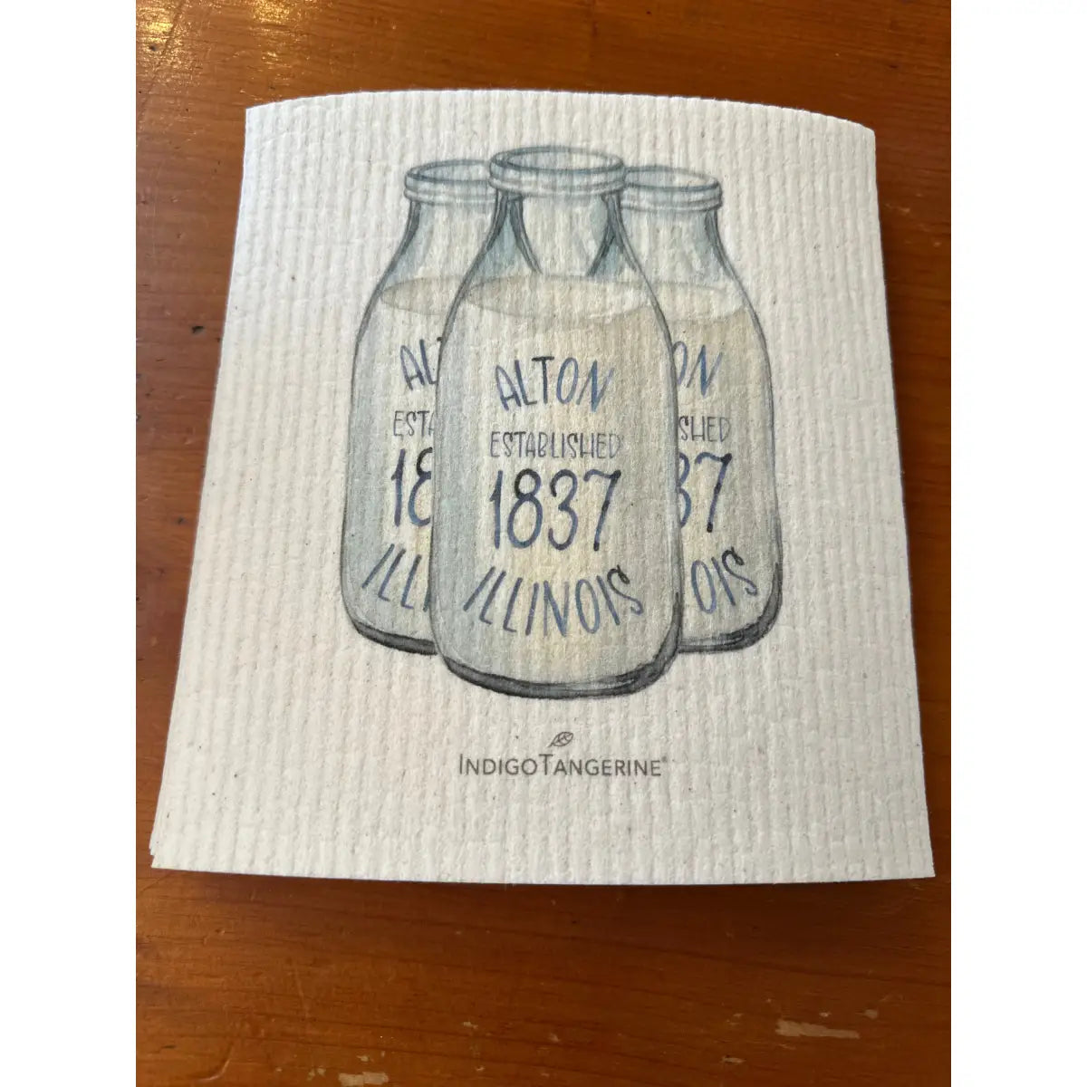 Swedish Dish Cloth - Vintage Milk Bottles - Alton Illinois - Indigo Tangerine
