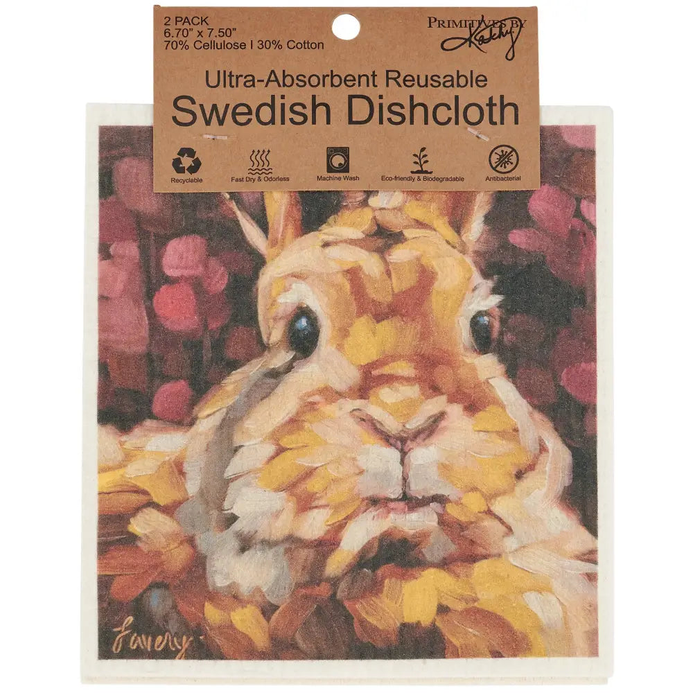 Swedish Dishcloth Set of 2 - Hoppy Bunny - Primitives by Kathy