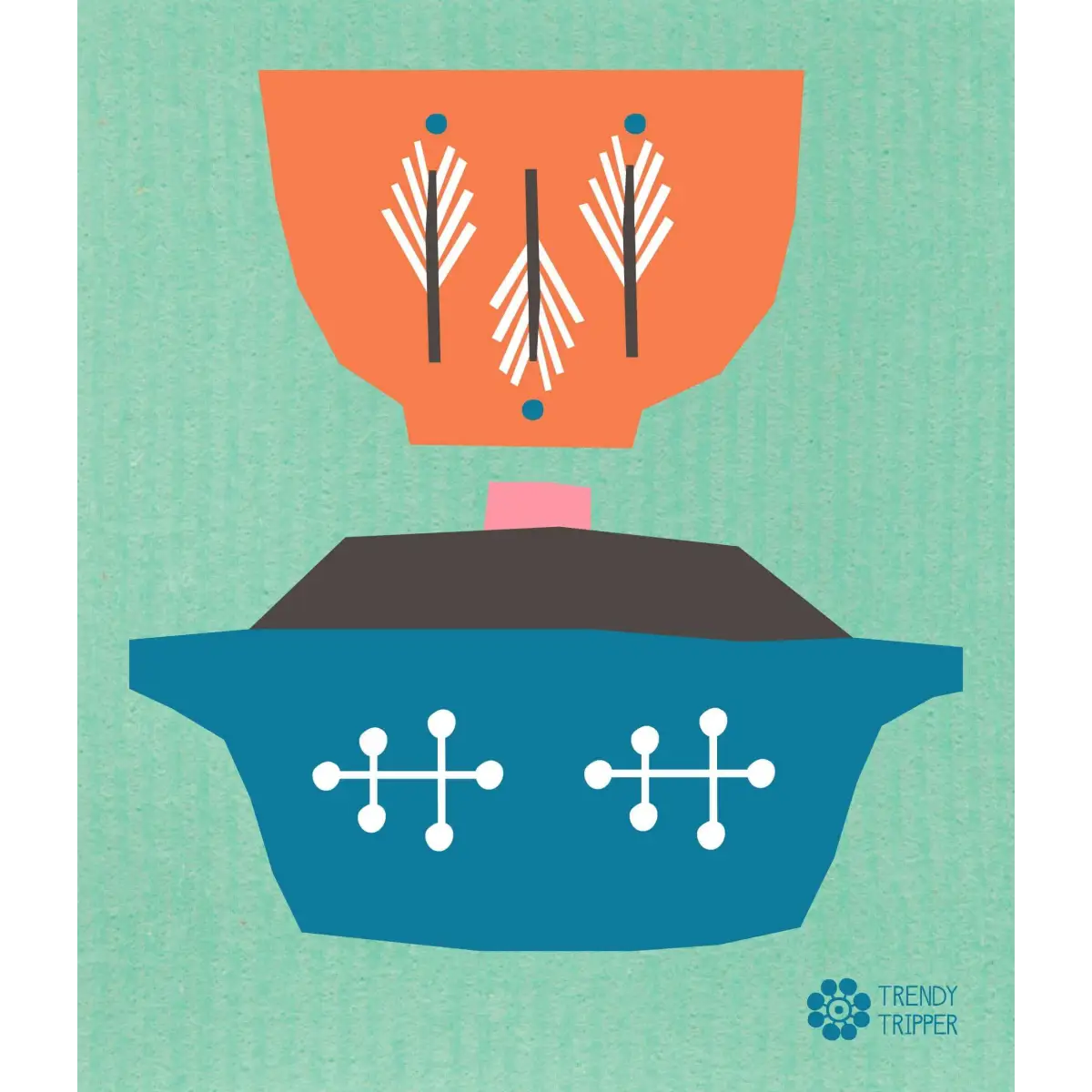 Swedish Dishcloth - Vintage Pyrex Bowls - Green - Trendy Tripper