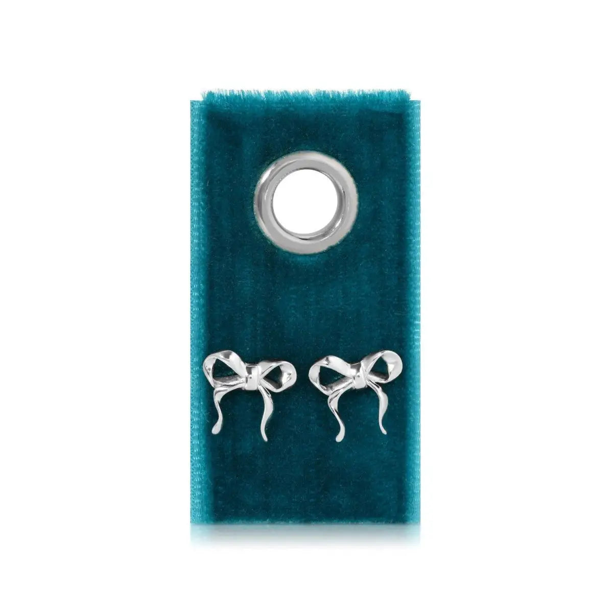 Silver Bow Earrings on Velvet Gift Tag - Splendid Iris
