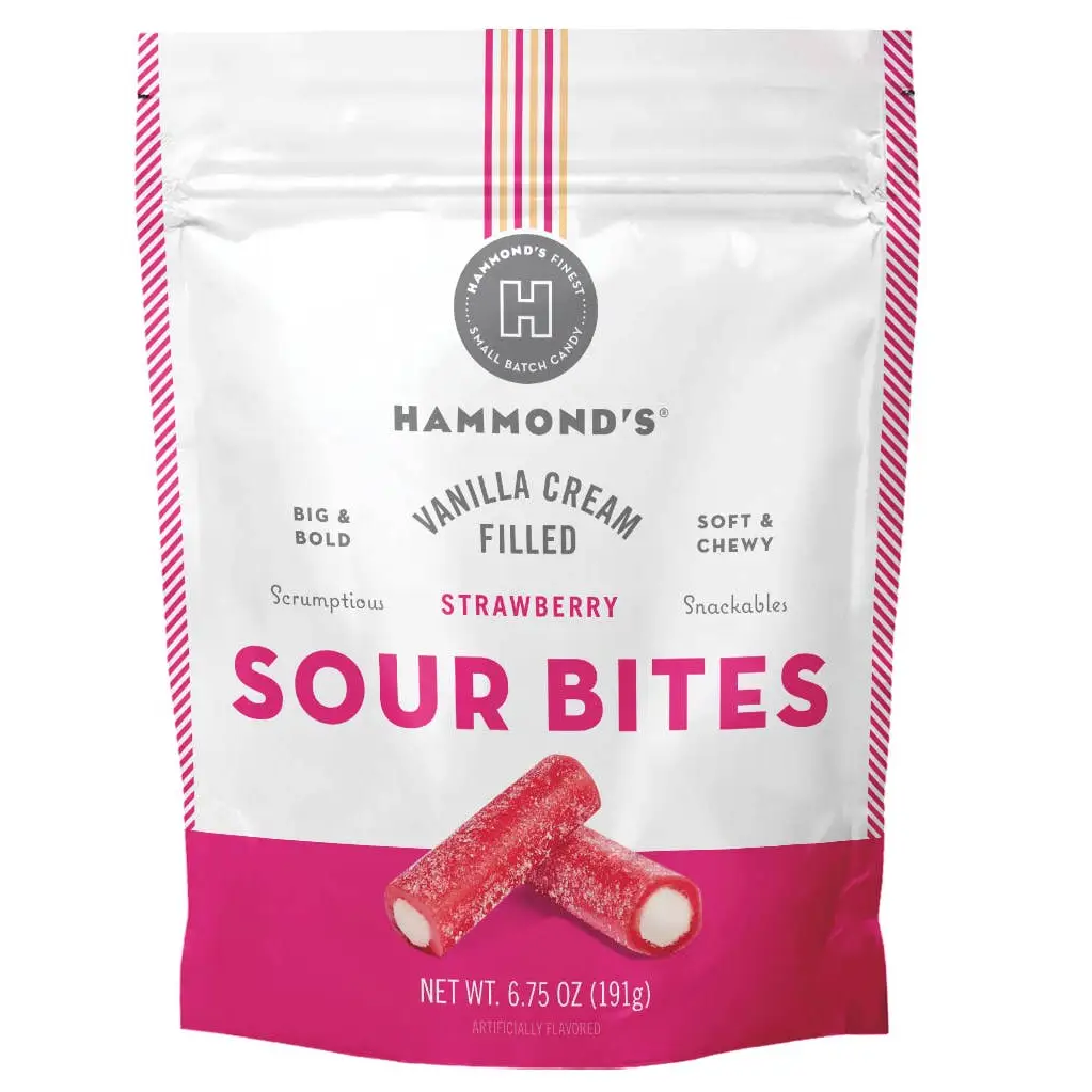 Sweet & Sour Candy - Strawberry with Vanilla Cream - Sour Bites - Hammond’s Candies / Lolli & Pops