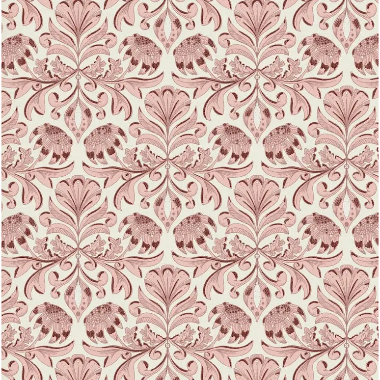 Swinton Wallpaper - Classic Floral - by Zenclover - Sample 1 foot by 1 foot / Cream and Pink and Burgundy - Loomwell
