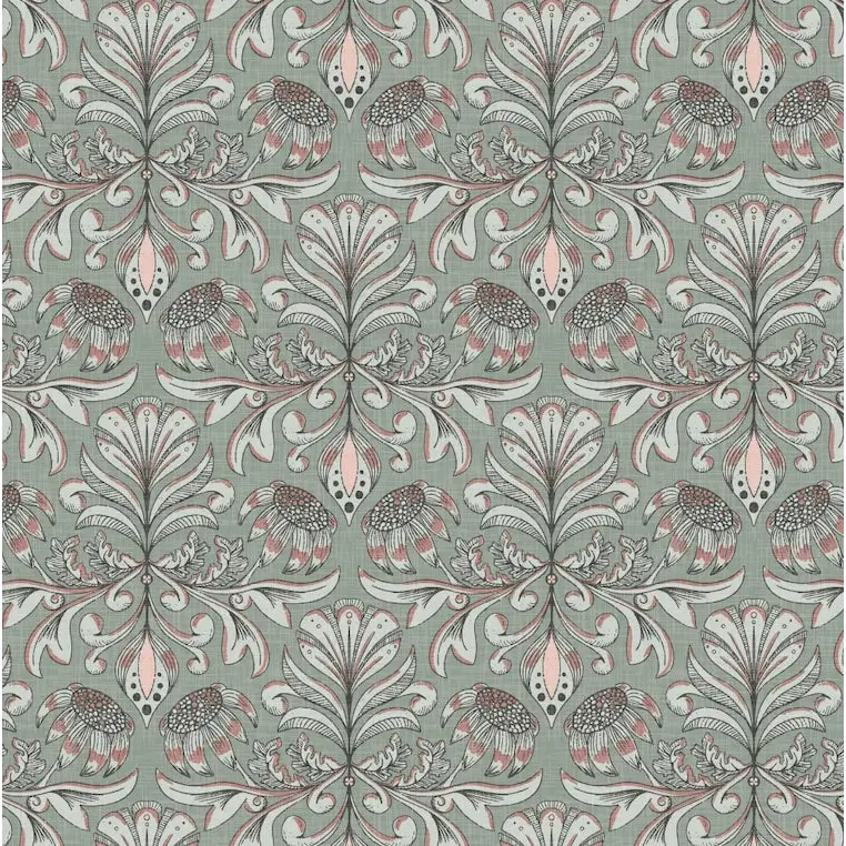 Swinton Wallpaper - Classic Floral - by Zenclover - Sample 1 foot by 1 foot / Sage - Loomwell Home Goods