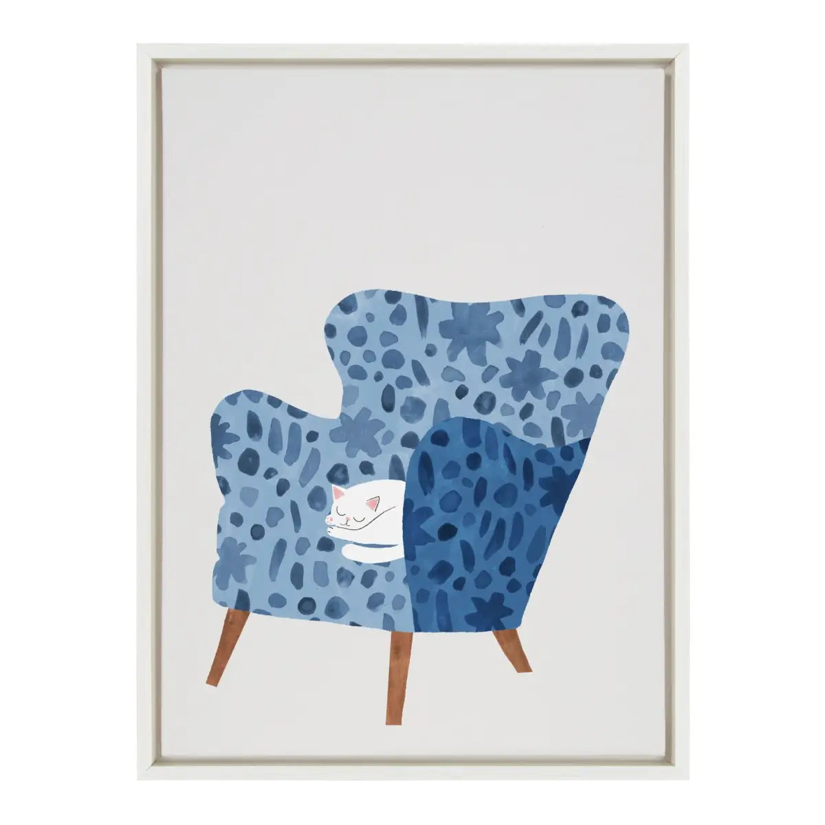 Framed Canvas Art Print - Cornflower Chair with Cat - White / 18x24 - kateandlaurel