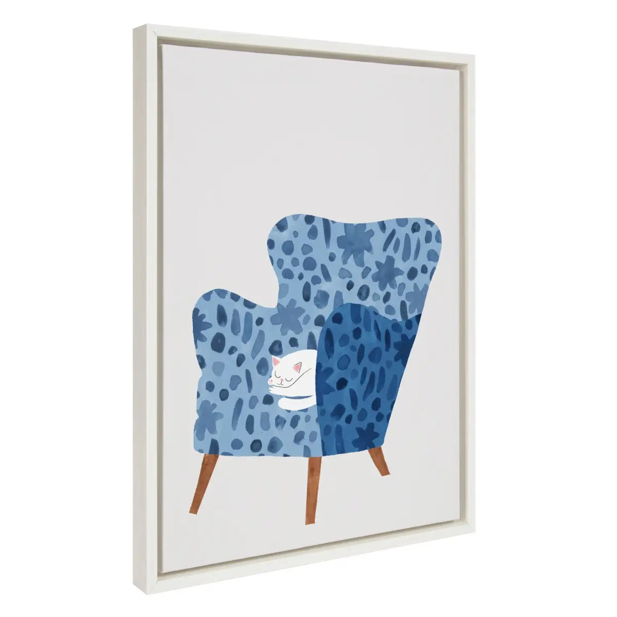 Framed Canvas Art Print - Cornflower Chair with Cat - White / 18x24 - kateandlaurel