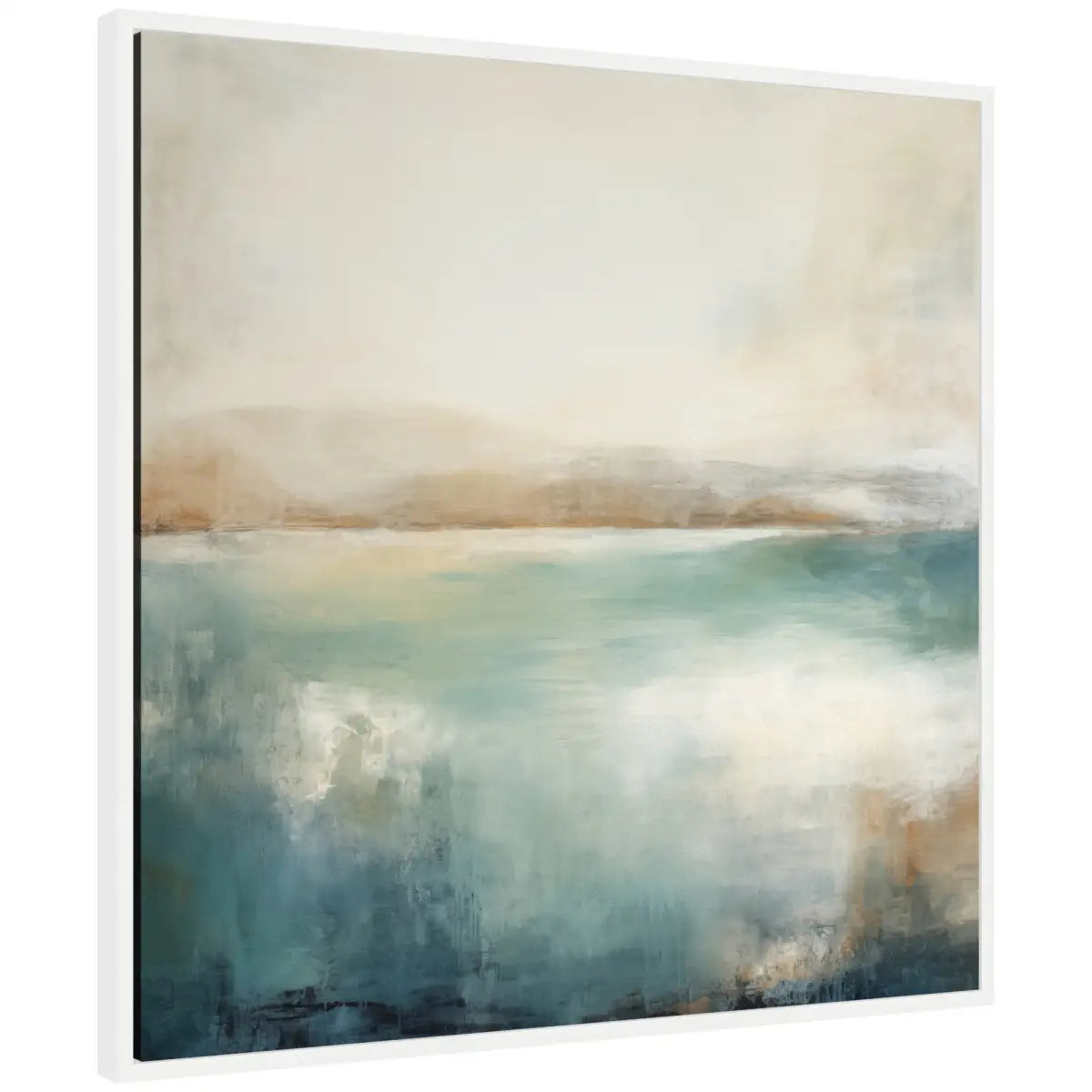 Abstract Calming Lake Landscape Framed Canvas - White - kateandlaurel