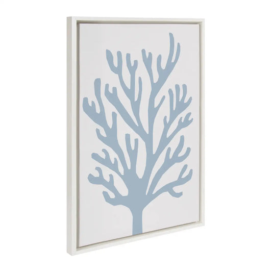 Framed Canvas Art - Abstract Coral Ocean Blue - White / 23x33 - kateandlaurel