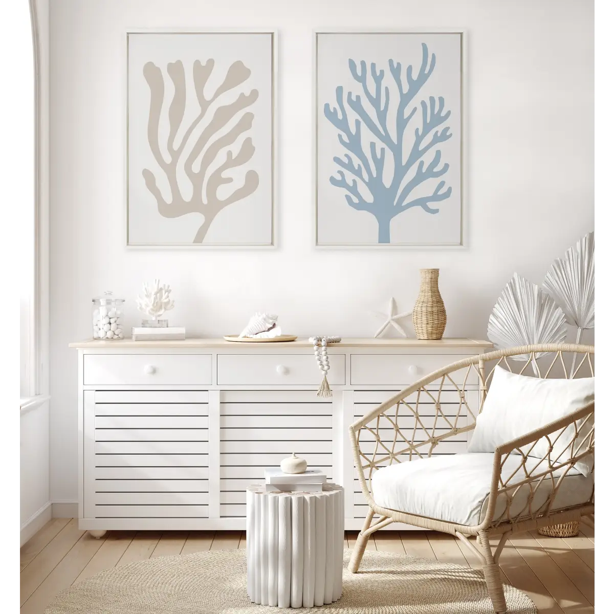 Framed Canvas Art - Abstract Coral Ocean Blue - kateandlaurel