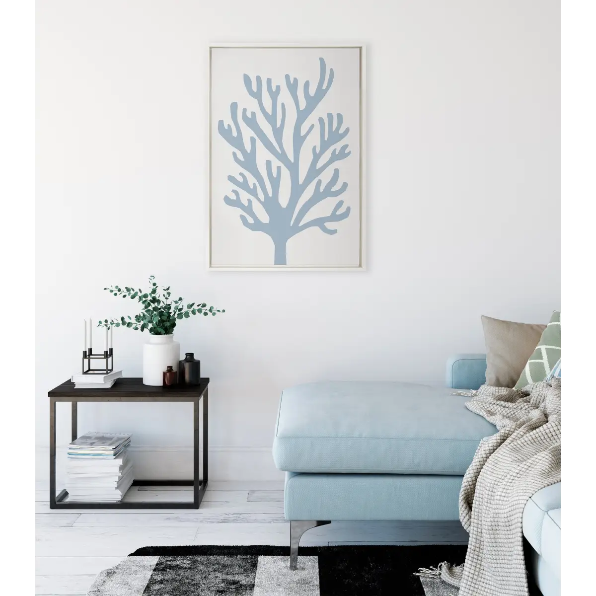 Framed Canvas Art - Abstract Coral Ocean Blue - kateandlaurel