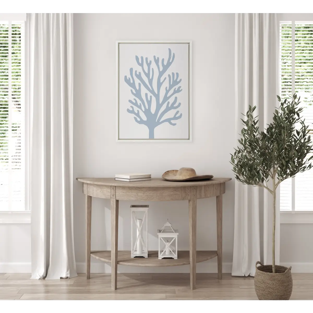 Framed Canvas Art - Abstract Coral Ocean Blue - kateandlaurel