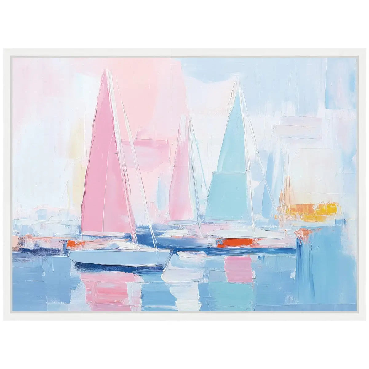 Colorful Abstract Sailboat Harbor Landscape Framed Canvas - kateandlaurel
