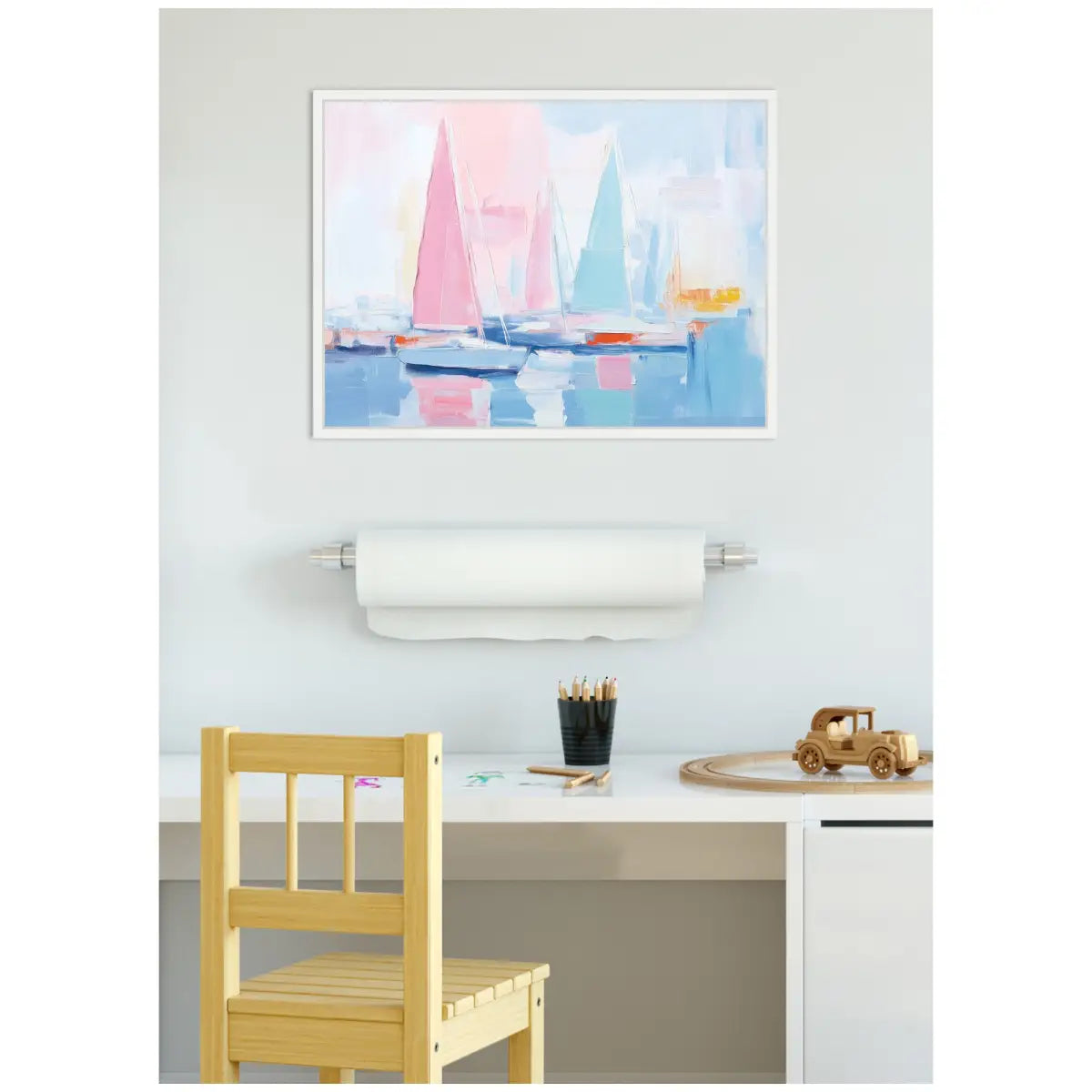 Colorful Abstract Sailboat Harbor Landscape Framed Canvas - kateandlaurel