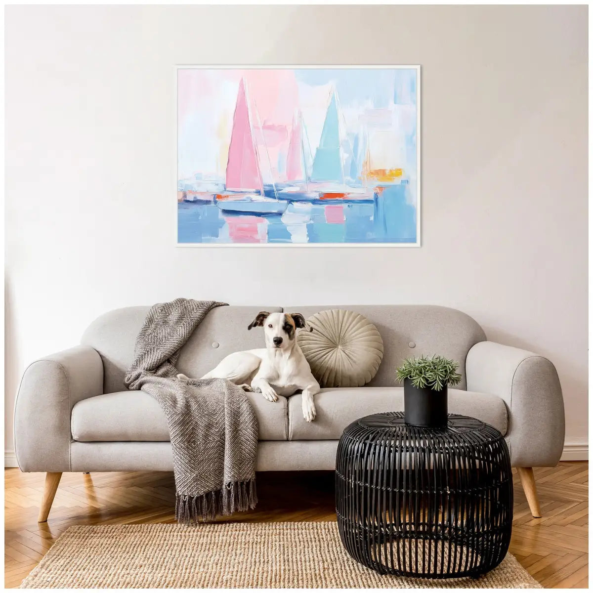 Colorful Abstract Sailboat Harbor Landscape Framed Canvas - kateandlaurel